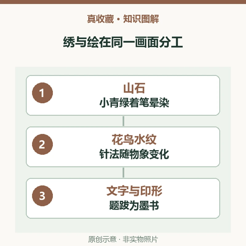 顾绣《一鹭芙蓉图》全是绣出来的吗?山石绘法与花鸟针法