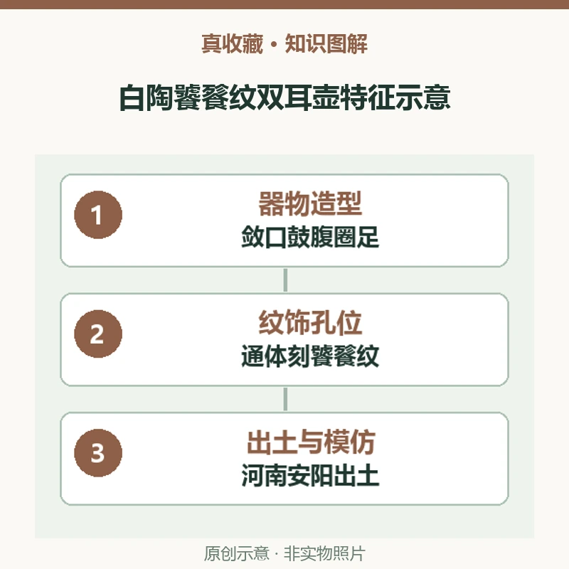 白陶雕刻饕餮纹双耳壶:白陶的刻纹与双耳安装位置